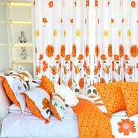 Orange Floral Botanical Garden Sunflower Print Room Darkening 3 pcs set de couette avec 6 pcs rideaux avec 1 tapis