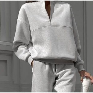 <strong>Women</strong> <strong>Fleece</strong> Two Piece Pants Set Solid Long Sleeve Zipper Tracksuits Autumn Winter Warm Female Pullover Sweatsuits - Product Image 5