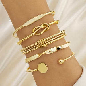Punk Bracelets <b>Set</b> for Women Gold Color <b>Bead</b> Cuban Chain Irregular Bracelet Layered Hand Charm Bracelet <b>Set</b> - Product Image 3