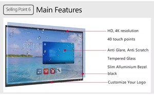 Tableau blanc interactif en gros, tableau intelligent fabriqué en Chine, montage mural, résolution 4K, double système d'exploitation (Android Windows), 20 points tactiles pour - Product Image 4