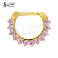 SUPERSTAR ASTM F136 Titane Mode Piercing de nez en forme de D avec sertissage à griffes en Zircone cubique, Bijou de piercing corporel personnalisé
