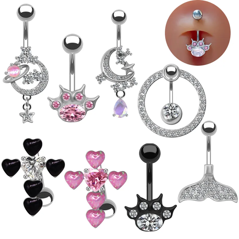 Gaby belly rings jewelry pink cross stainless steel piercing belly piercing belly button ring wholesale body jewelry