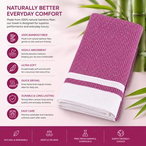 Serviette de Bain en Bambou Bio Gaufré Bourgogne, Tissage Texturé, Bord Blanc, Douce, Absorbante, Séchage Rapide, Légère, pour Spa, Hôtel, Salle de Sport - Product Image 5