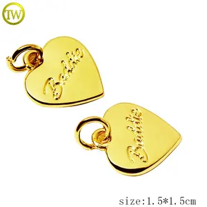 Custom Engraved Metal Hang Charms Heart Shape Jewelry Accessory Gold Logo Metal Pendant For Women Bracelet