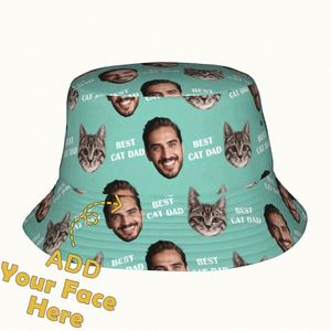 Chapeau Bob Personnalisé avec Photo et Visage Amusant, Motif Chat à Large Bord, Respirant, Toutes Saisons, Cadeau d'Extérieur, Motif Dessin Animé - Product Image 3