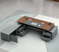 Ensemble de bureau pour la maison moderne CEO Spanish Art Style noyer réglable avec détails en cuir brossé