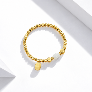 สร้อยข้อมือโซ่ประดับลูกปัดทอง สแตนเลสชุบทอง 24K สำหรับผู้หญิง รุ่น SL8870 - Product Image 1