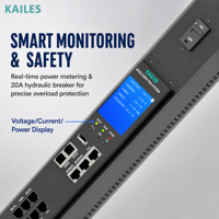 KAILES(KLS) 32A K66 Série MB PDU intelligent à double port 200-240Vac 30 prises C13/C19 Charge maximale 7680W Utilisation industrielle Rack /EN