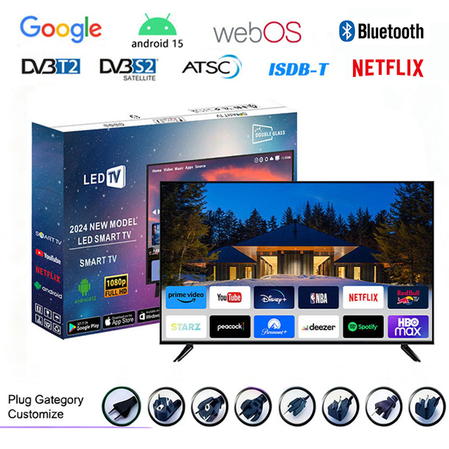 Customized 65 Inch 4K HDR LED Smart TV Ultra HD Black Large Screen Built-in WiFi USB HDMI Home Entertainment Television Android