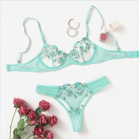 String transparent en dentelle sexy pour femmes, lingerie érotique, soutien-gorge et culotte en dentelle, ensemble de sous-vêtements