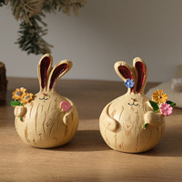 Ornements en résine ZAKKA, style campagnard, couple de lapins obèses cueillant des fleurs, artisanat, cadeaux, Journée des enfants, emballage standard