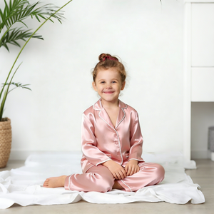 Pyjamas en satin pour enfants Hongbo en gros, 2 pièces, pyjamas de luxe pour enfants, marque privée, pyjamas en satin pour enfants de 5 à 10 <span class=keywords><strong>ans</strong></span> - Product Image 4