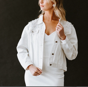 Wholesale Hiking Pearl <b>Womens</b> Casual Embroidered Pearls Beading Denim Loose Washed Coat <b>Wedding</b> - Product Image 2