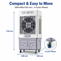 Enfriador de Aire Evaporativo FJ-1120DL, 8000 CMH, Tanque de 60L, 200W, 220V 240V 50Hz, Oscilante, Humidificador, Para Almacenes Comerciales