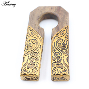 Alisouy 1 pezzo Retro arco in legno naturale lega motivo fiore orecchio espansore barella spina calibri orecchino corpo Piercing gioielli - Product Image 4