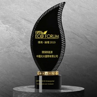 Nouveau logo personnalisé trophée en forme de feuille de cristal noir certificat souvenir graver impression laser cadeau pour invité avec base