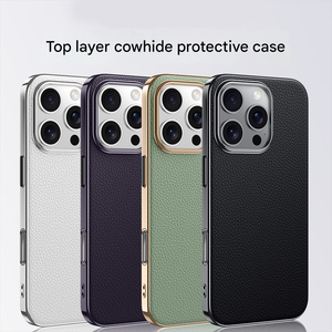 เหมาะสำหรับเคสโทรศัพท์หนังแท้สำหรับ <span class=keywords><strong>iPhone</strong></span> พร้อมเลนส์โลหะและฝาครอบป้องกันชุบด้วยไฟฟ้า - Product Image 6