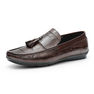 Mocassins plats confortables pour hommes en cuir de veau italien, chaussures habillées d'automne avec pompons - Product Image 1