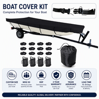 Kit de bâche de protection robuste noire pour bateau Jon, kit d'accessoires complet, résistant aux intempéries pour remorquage, amarrage et stockage en cour
