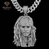 Nuevo Collar con Colgante de Rostro de Personaje en Plata 925 con Micro Pavé de Moissanita, Hecho a Mano, para Hombre, Estilo Rap, Club Nocturno