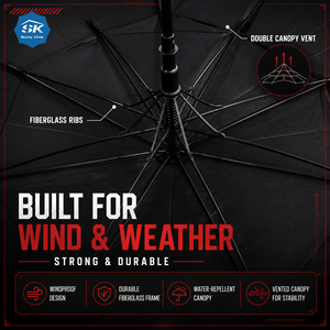 Parapluie de golf professionnel double couche 54 60 68 pouces, design ventilé, ouverture automatique, armature en fibre de verre, pour la pluie - Product Image 3