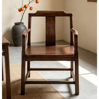 Chaise de salle à manger en bois massif style Japandi, fauteuil moderne minimaliste finition noyer, chaise longue style zen oriental, portable pour villa