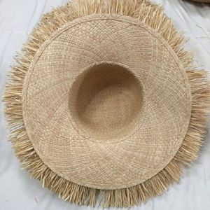 Nouveau style chapeau de plage en raphia naturel à large bord effiloché double couche - Product Image 5