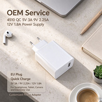Power Supply Ukuran Kecil 4510 QC 5V 3A 9V 2.25A 12V 1.8A Colokan EU untuk Tablet, Kamera, Speaker, Perangkat Mobile, Pengisi Daya Ponsel