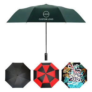 Payung lipat cahaya kustom portabel hujan Uv otomatis payung lipat matahari payung Golf dengan senter