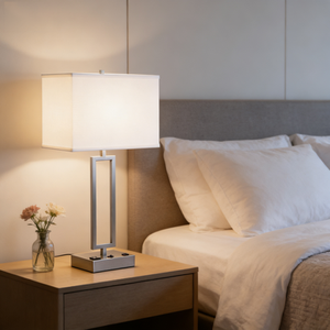 Lámpara de Noche Personalizada para Hotel Days Inn by Wyndham, Moderna Lámpara de Lectura LED para Habitación con Pantalla de Tela, Blanca, 2 Tomas de Corriente - Product Image 4