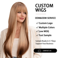 Perruque synthétique longue et droite, blonde et brune, avec frange complète, résistante à la chaleur, pour femmes, usage quotidien, cosplay et fêtes, avec bonnet ajustable – Approvisionnement direct usine