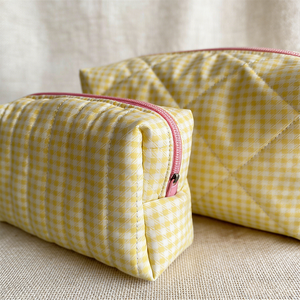 Borsa da Viaggio per Trucco Personalizzata in Gingham Giallo Crema <span class=keywords><strong>o</strong></span> <span class=keywords><strong>Borse</strong></span> Cosmetiche per Uso Quotidiano Personalizzabili con Logo per Donne e Ragazze - Product Image 6