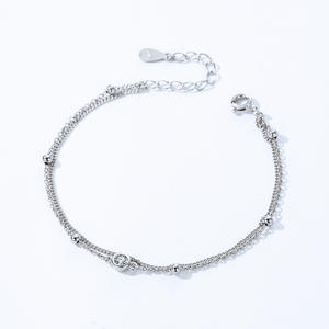 Pulsera de doble cadena con cuentas finas de plata de ley S925 para mujer - Joyería moderna para el día a día, versión de cobre personalizable - Product Image 6