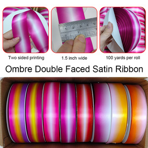 Ruban satiné double face ombré de haute qualité <span class=keywords><strong>100</strong></span>% polyester, ruban dégradé arc-en-ciel pour fleurs DIY, rouleau de <span class=keywords><strong>100</strong></span> yards - Product Image 3