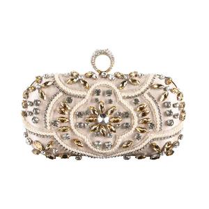 Elegante Borsa da Sera in <span class=keywords><strong>Raso</strong></span> con Motivi Floreali, Pochette da Donna con Diamanti e Strass, Borsetta da Cerimonia - Product Image 1