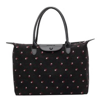 Sac fourre-tout à bandoulière portable grande capacité en velours côtelé imprimé fraises, idéal pour les trajets quotidiens et les voyages, collection 2026 – Vente en gros