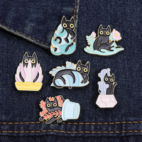 2023 Pin kucing cantik tas bros anak kucing hitam lencana kerah Pin Enamel lembut tanaman Kawaii