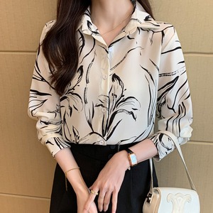 Nueva camisa con patrón geométrico <span class=keywords><strong>de</strong></span> primavera y otoño, Camisa <span class=keywords><strong>de</strong></span> gasa estampada <span class=keywords><strong>de</strong></span> manga larga para mujer, <span class=keywords><strong>blusas</strong></span> elegantes para mujer joven, Top - Product Image 1