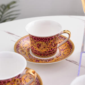Low Price Sale of 15 Pieces of European Luxury <b>pink</b> Leopard Print Pattern Bone China Coffee Sets - Product Image 2
