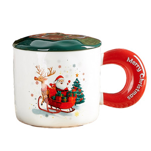 Christmas Cup Gift Box Ceramic Cup with Lid and Spoon Christmas <b>Mug</b> <b>Set</b> - Product Image 3