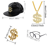 Ensemble de costumes hip-hop années 80 et 90, casquette snapback avec symbole du dollar, chaîne en or, lunettes, accessoires de costume pour homme, rappeur, fête