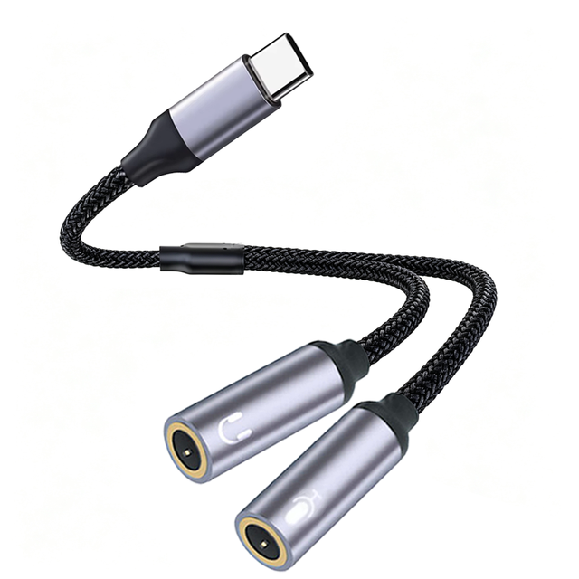 Type C to Dual 3.5mm Female Headphone Adapter Factory Customized 2 in 1 Splitter USB-C Nylon Braided Audio Cable for Laptop