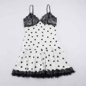 Vestido Camisero con Encaje y Estampado de Puntos para Mujer, Sexy, Cuello en V, Corte en A, Mini Vestido, Elegante, para Dormir o para Fiestas, Atuendo Casual de Verano - Product Image 6