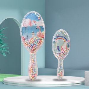 Cojín ovalado de dibujos animados bonito y personalizado, masajeador de cuero cabelludo, peine de pelo brillante, cepillo para desenredar con purpurina, cepillo para desenredar arena movediza - Product Image 3