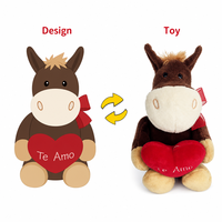 Peluche âne brun avec cœur rouge Te Amo, cadeau personnalisé de la Saint-Valentin pour enfants