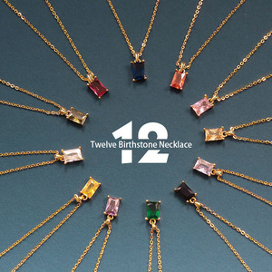 Collar con Colgante Rectangular de 12 Piedras de Nacimiento Chapado en Oro sobre Cobre, Joyería Minimalista con Piedras Preciosas para Mujer - Product Image 2