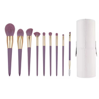 Ensemble de 9 pinceaux de maquillage professionnels de luxe de haute qualité, en poils synthétiques violets, avec manche en bois, étiquette privée, pour les voyages
