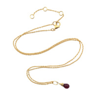 Collier pendentif fait main en argent sterling 925 plaqué or 18 carats avec pierre grenat en forme de goutte, chaîne ajustable et tendance