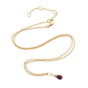 สร้อยคอเงินแท้ชุบทองรูปทรงหยดน้ำประดับพลอยโกเมน สร้อยคอทำมือ สำหรับงานหมั้น งานแต่งงาน งานเลี้ยง - Product Image 5