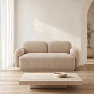 Canapé deux places Boucle avec accoudoirs arrondis, profil bas, assise profonde, en tissu peluche, moderne pour salon et appartement - Product Image 3
